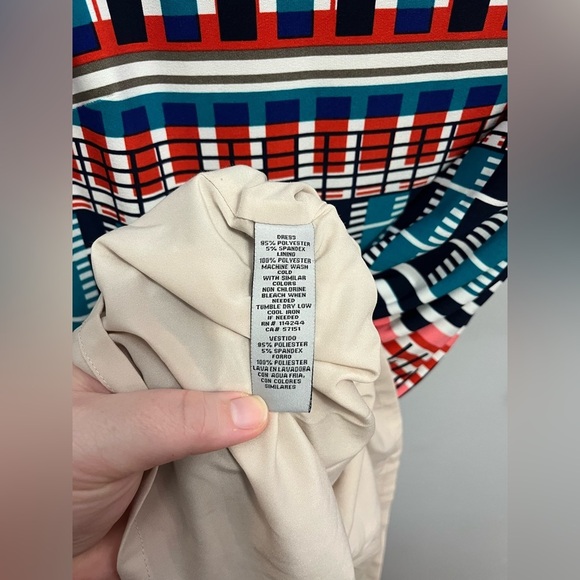 Eliza J Dress Mini Stretch Knit Geometric Print Stripe Crewneck 3/4 Sleeve Sz 6P - Picture 6 of 7